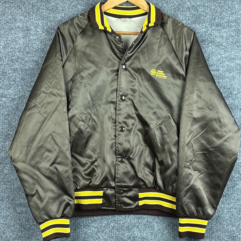 Vintage Satin Bomber Jacket Large Crimp's Milwaukee Brown / Yellow Ringer